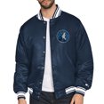 thumbnail image 1 of Men's Starter Navy Minnesota Timberwolves Printed Team Logo Satin Varsity Full-Snap Jacket, 1 of 3