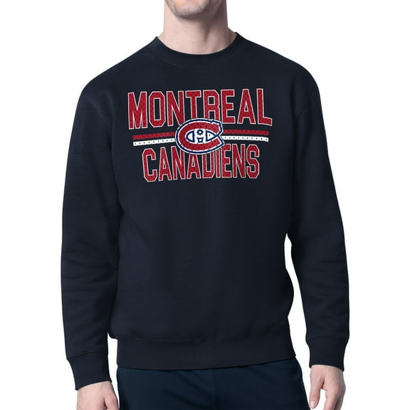 Men's Starter Navy Montreal Canadiens Mesh Look Team Name Logo Pullover Sweatshirt
