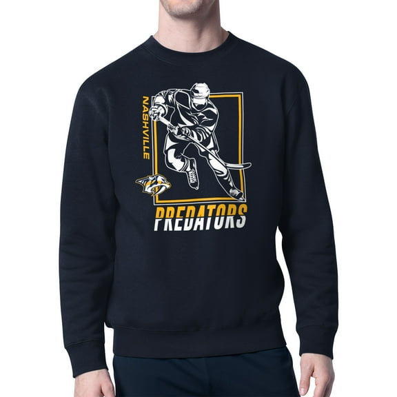 Men's Starter Navy Nashville Predators Player Grid Fleece Pullover Sweatshirt