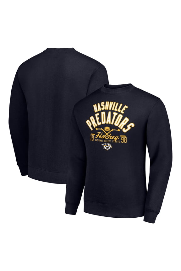 Men's Starter Navy Nashville Predators Stick And Puck Logo Fleece Pullover Sweatshirt
