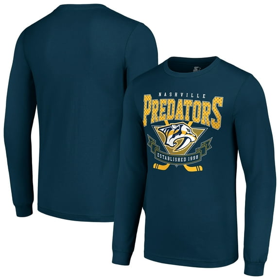 Men's Starter Navy Nashville Predators Team Logo Graphic Long Sleeve T-Shirt
