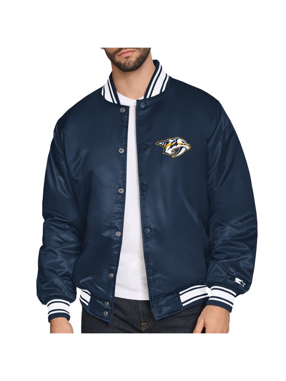 Men's Starter Navy Nashville Predators Triangle Satin Varsity Full-Snap Jacket