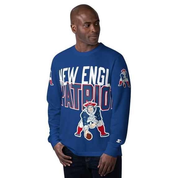 Men's Starter Navy New England Patriots Extreme Clutch Hit Vintage Logo Long Sleeve T-Shirt