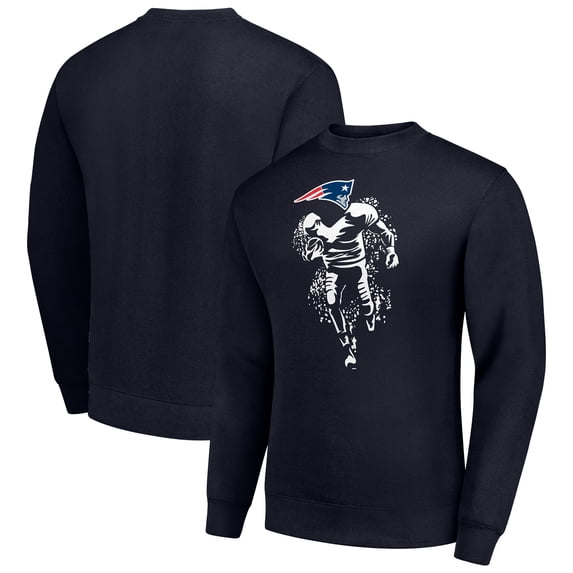Men's Starter Navy New England Patriots Logoface Team Graphic Tri-Blend Fleece Pullover Sweatshirt