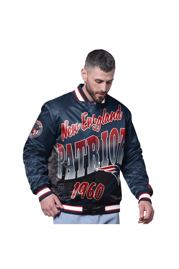 Men's Starter Navy New England Patriots Pass Rush Varsity Full-Snap Jacket
