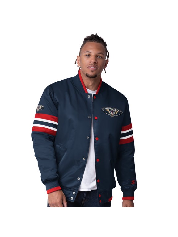 Men's Starter Navy New Orleans Pelicans Scout Varsity Satin Full-Snap Jacket
