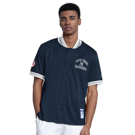 Men's Starter  Navy New York Yankees Button-Up Short Sleeve Jacket