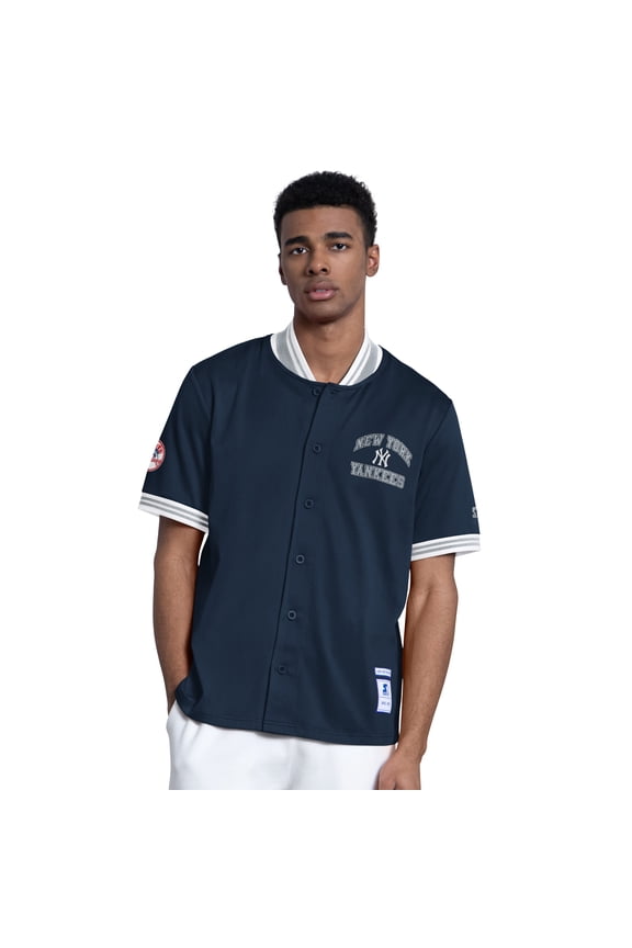Men's Starter Navy New York Yankees Button-Up Short Sleeve Jacket