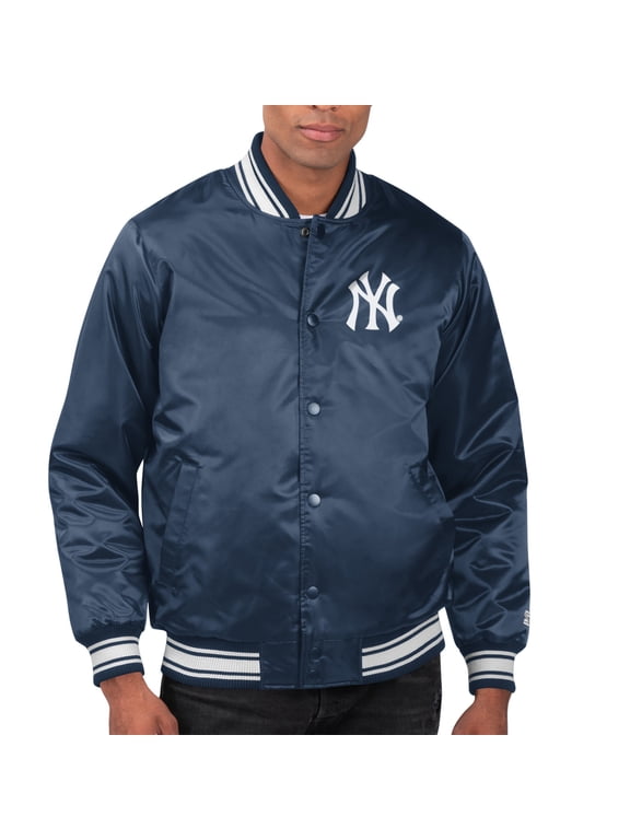 Men's Starter Navy New York Yankees Printed Team Logo Satin Varsity Full-Snap Jacket