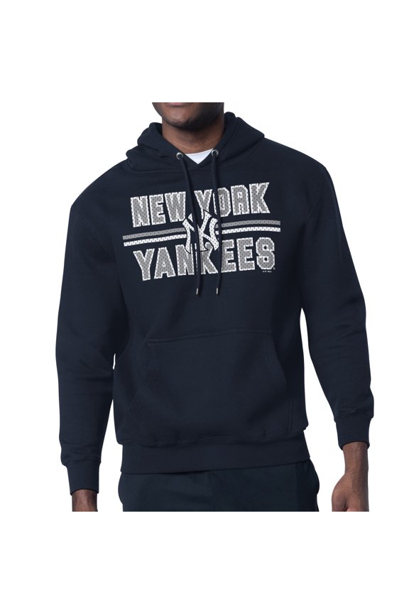 Men's Starter Navy New York Yankees Team Mesh Print Graphic Pullover Hoodie