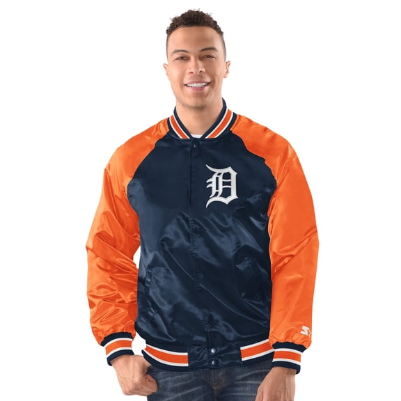 Men's Starter Navy/Orange Detroit Tigers Raglan Blitz Varsity Jacket