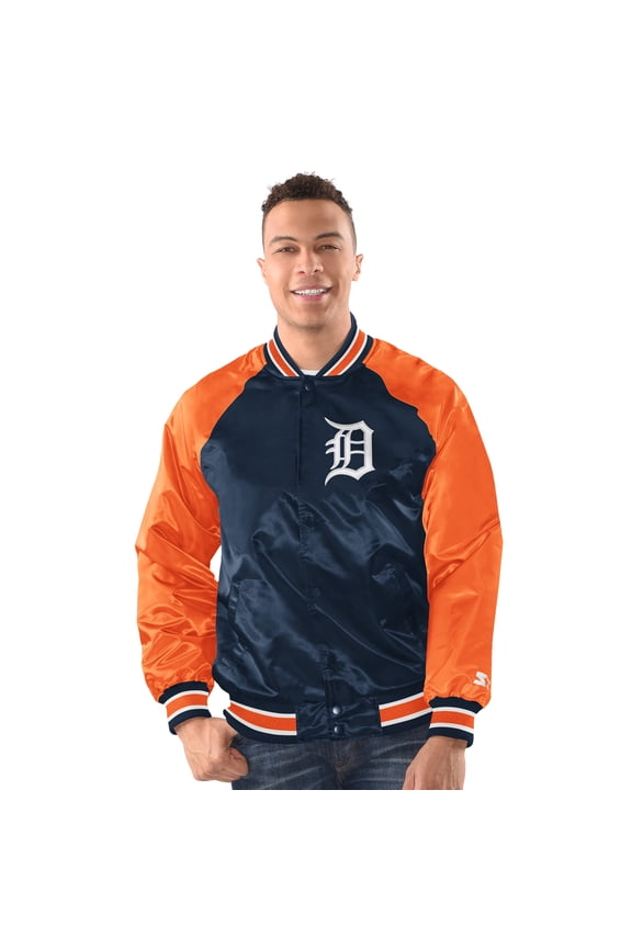Men's Starter Navy/Orange Detroit Tigers Raglan Blitz Varsity Jacket