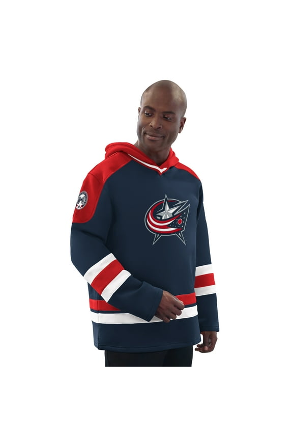 Men's Starter Navy/Red Columbus Blue Jackets Hockey Pullover Hoodie