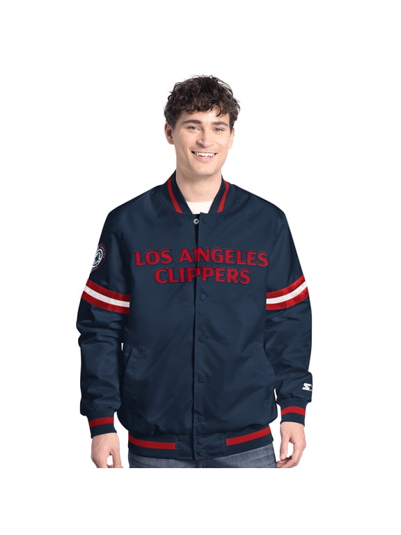 Men's Starter Navy/Red LA Clippers Scout Full Snap Varsity Jacket