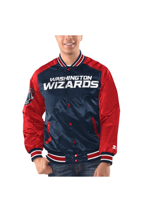 Men's Starter Navy/Red Washington Wizards Renegade Satin Full-Snap Varsity Jacket