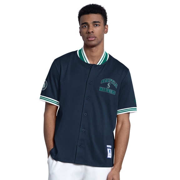 Men's Starter  Navy Seattle Mariners Button-Up Short Sleeve Jacket