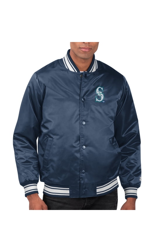Men's Starter  Navy Seattle Mariners Printed Team Logo Satin Varsity Full-Snap Jacket