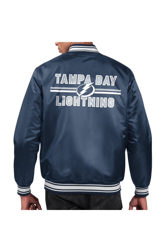 Men's Starter  Navy Tampa Bay Lightning Printed Team Logo Satin Varsity Full-Snap Jacket
