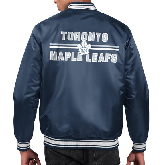 Men's Starter Navy Toronto Maple Leafs Printed Team Logo Satin Varsity Full-Snap Jacket