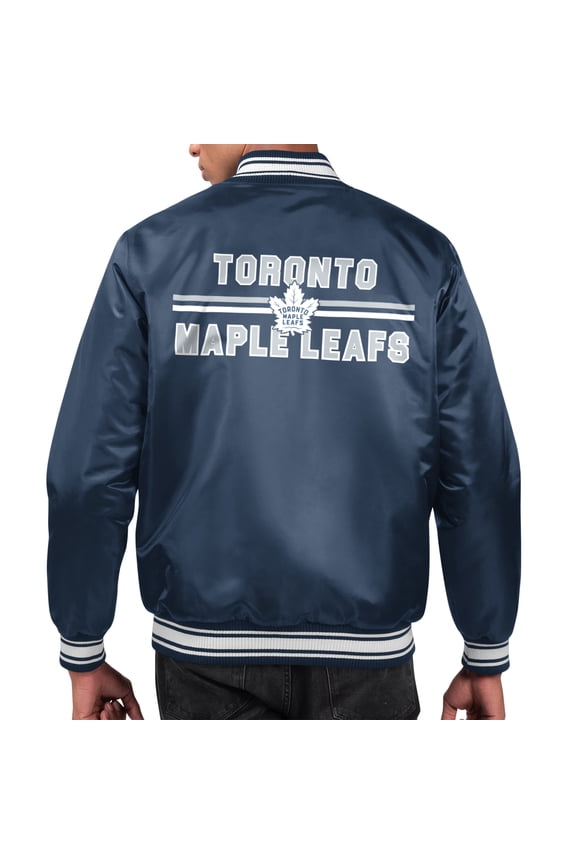 Men's Starter  Navy Toronto Maple Leafs Printed Team Logo Satin Varsity Full-Snap Jacket
