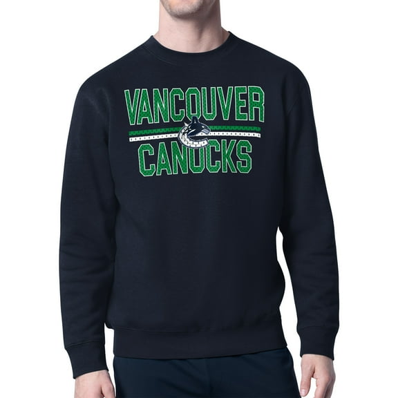 Men's Starter Navy Vancouver Canucks Mesh Look Team Name Logo Pullover Sweatshirt