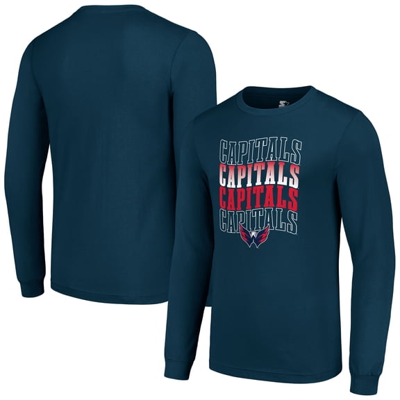 Men's Starter Navy Washington Capitals Four Team Name Logo Long Sleeve Graphic T-Shirt
