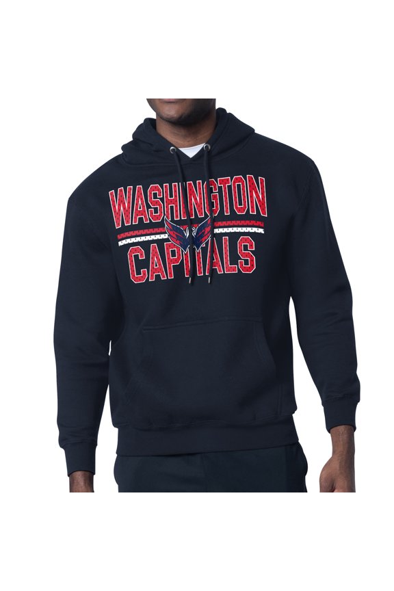 Men's Starter Navy Washington Capitals Mesh Look Team Name Logo Tri-Blend Pullover Hoodie