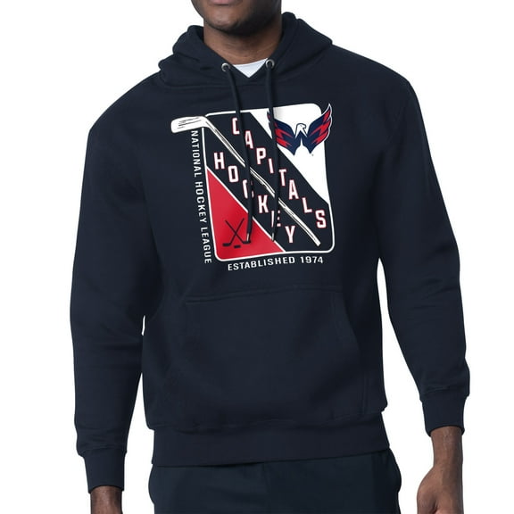Men's Starter Navy Washington Capitals Shield Logo Pullover Hoodie