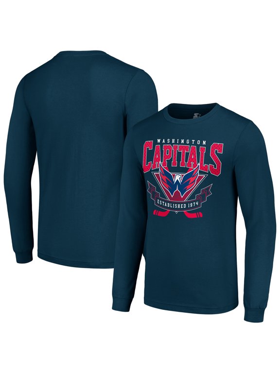 Men's Starter Navy Washington Capitals Team Logo Graphic Long Sleeve T-Shirt
