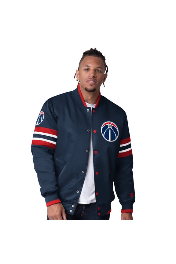 Men's Starter Navy Washington Wizards Scout Varsity Satin Full-Snap Jacket