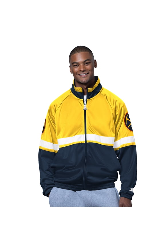 Men's Starter Navy/White Denver Nuggets The Veteran Tricot Track Raglan Full-Zip Jacket