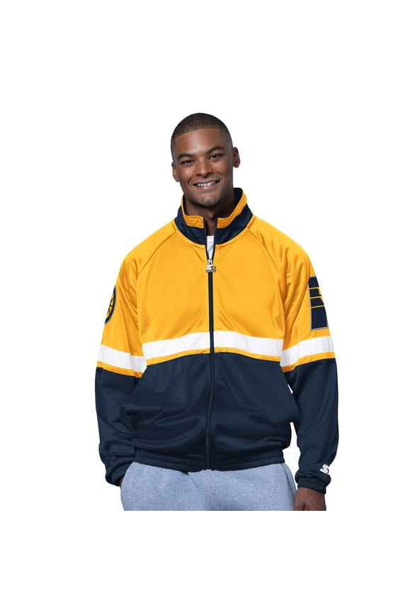 Men's Starter Navy/White Indiana Pacers The Veteran Tricot Track Raglan Full-Zip Jacket