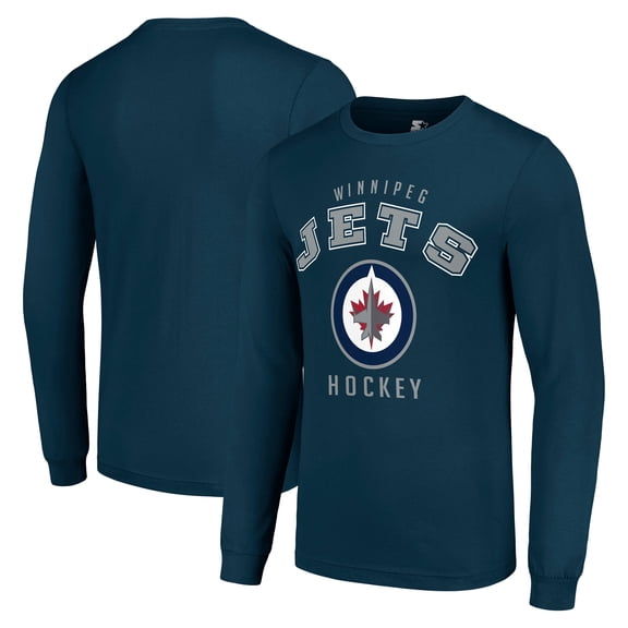 Men's Starter Navy Winnipeg Jets Logo Long Sleeve T-Shirt