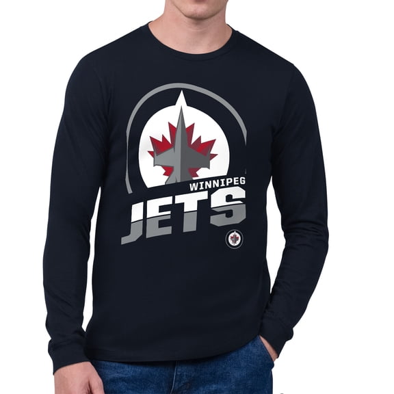 Men's Starter Navy Winnipeg Jets Logo Zoom Long Sleeve T-Shirt
