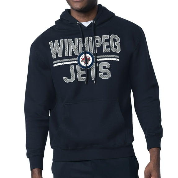 Men's Starter Navy Winnipeg Jets Mesh Look Team Name Logo Tri-Blend Pullover Hoodie