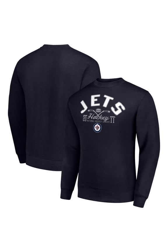 Men's Starter Navy Winnipeg Jets Stick And Puck Logo Fleece Pullover Sweatshirt
