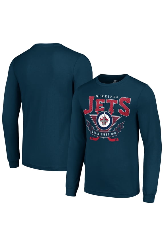 Men's Starter Navy Winnipeg Jets Team Logo Graphic Long Sleeve T-Shirt