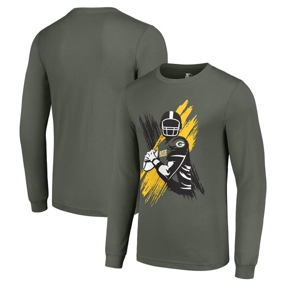 Men's Starter Olive Green Bay Packers Player X Logo Graphic Long Sleeve T-Shirt