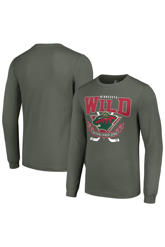 Men's Starter Olive Minnesota Wild Team Logo Graphic Long Sleeve T-Shirt