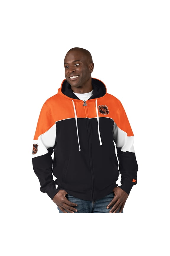 Men's Starter Orange/Black NHL Power Forward Full-Zip Hoodie