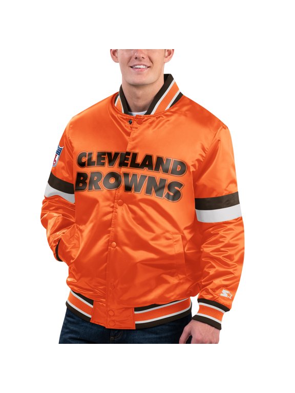 Men's Starter Orange Cleveland Browns Gridiron Classics Home Game Satin Full-Snap Varsity Jacket