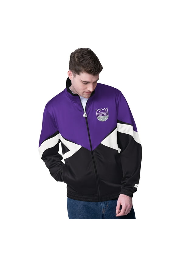 Men's Starter Purple/Black Sacramento Kings Rush Applique Full-Zip Track Jacket
