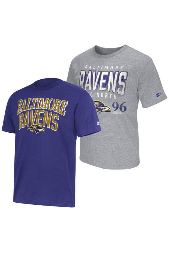 Men's Starter Purple/Heather Gray Baltimore Ravens Two-Pack Logo T-Shirt Set