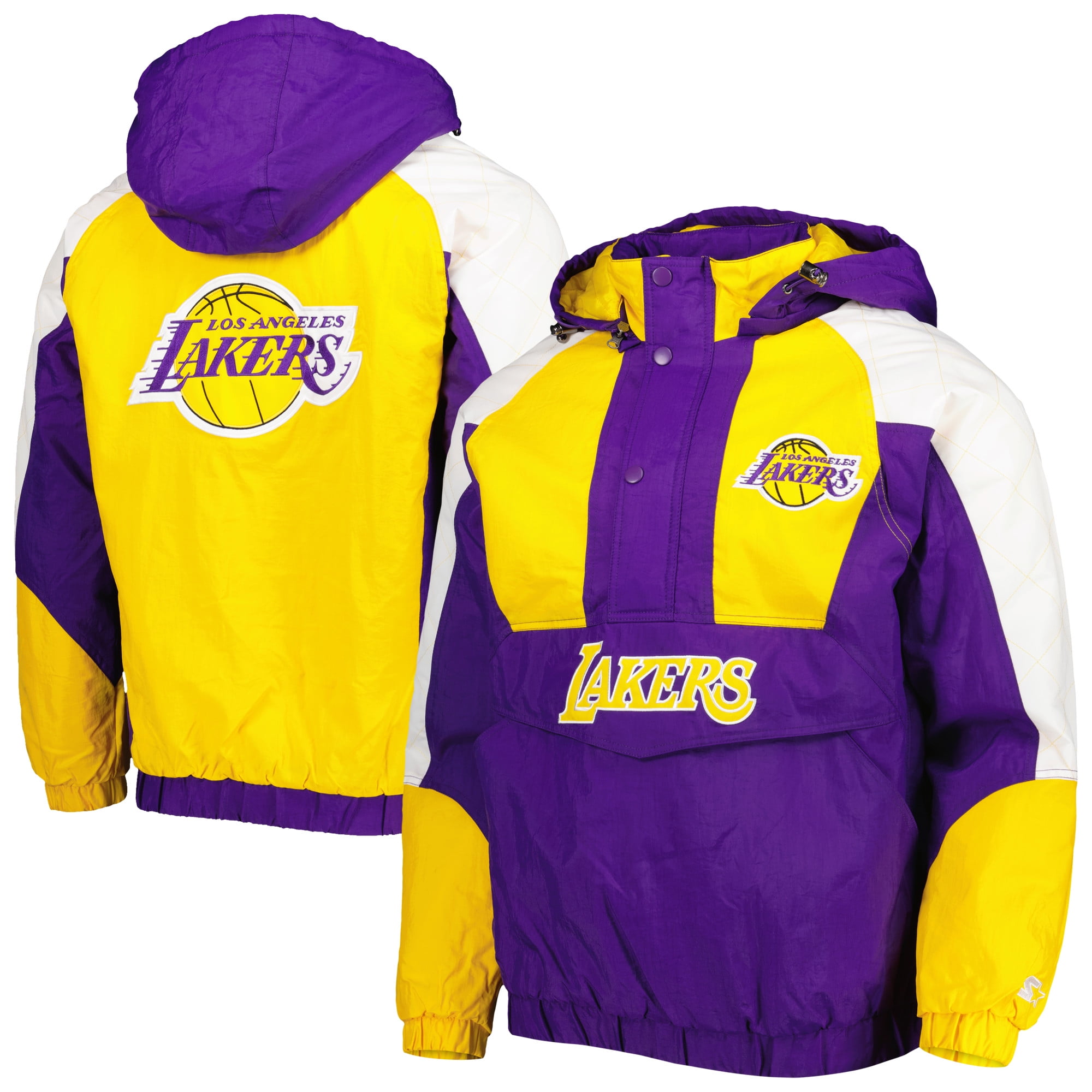 Men's Starter Purple Los Angeles Lakers Body Check Raglan Hoodie Half