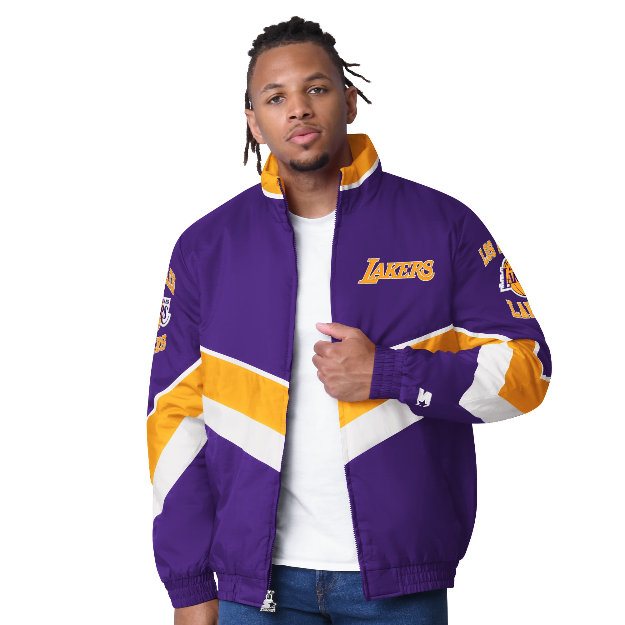 Men's Starter Purple Los Angeles Lakers Captain Oxford Full-Zip