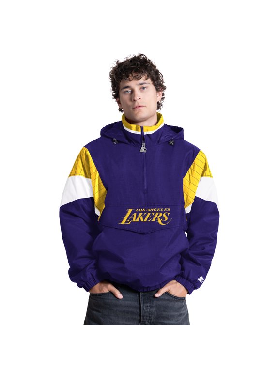 Men's Starter Purple Los Angeles Lakers The Throwback Half-Zip Hooded Jacket