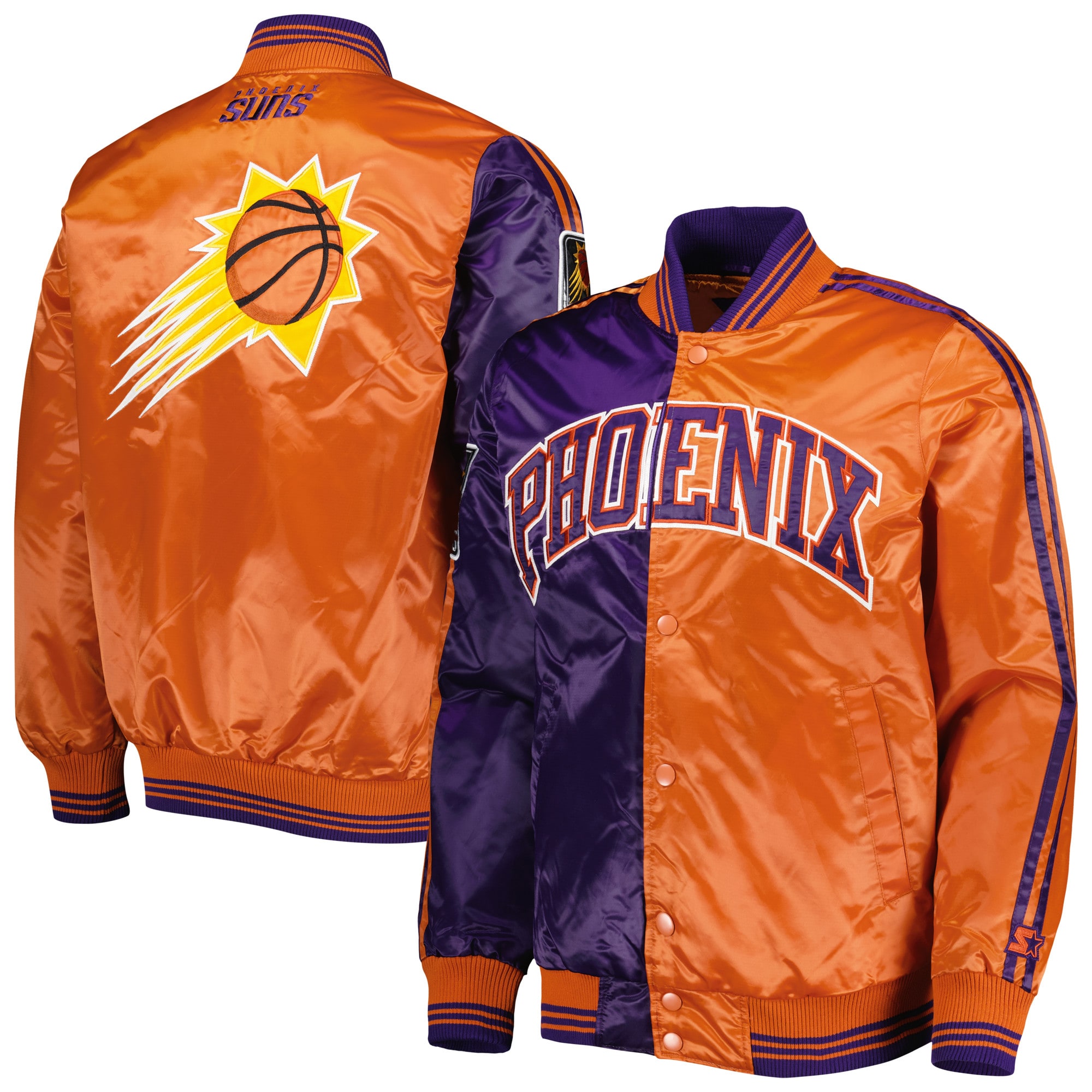 Men's Starter Purple/Orange Phoenix Suns Fast Break Satin Full-Snap