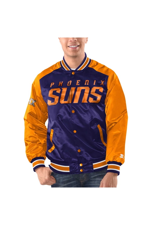 Men's Starter Purple/Orange Phoenix Suns Renegade Satin Full-Snap Varsity Jacket