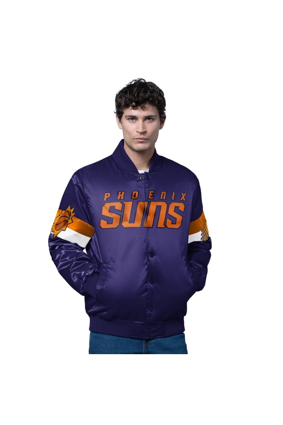 Men's Starter Purple Phoenix Suns Triple Option Varsity Full-Snap Satin Jacket
