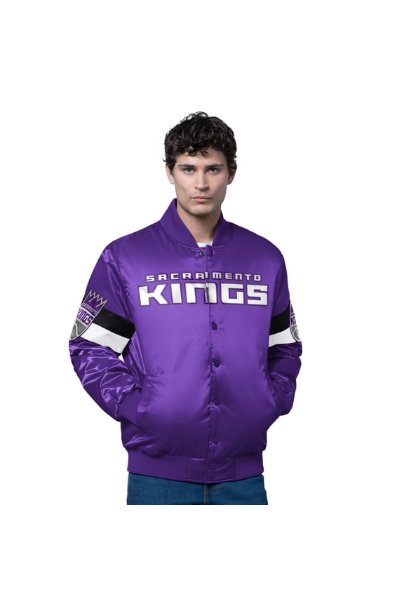 Men's Starter Purple Sacramento Kings Triple Option Varsity Full-Snap Satin Jacket